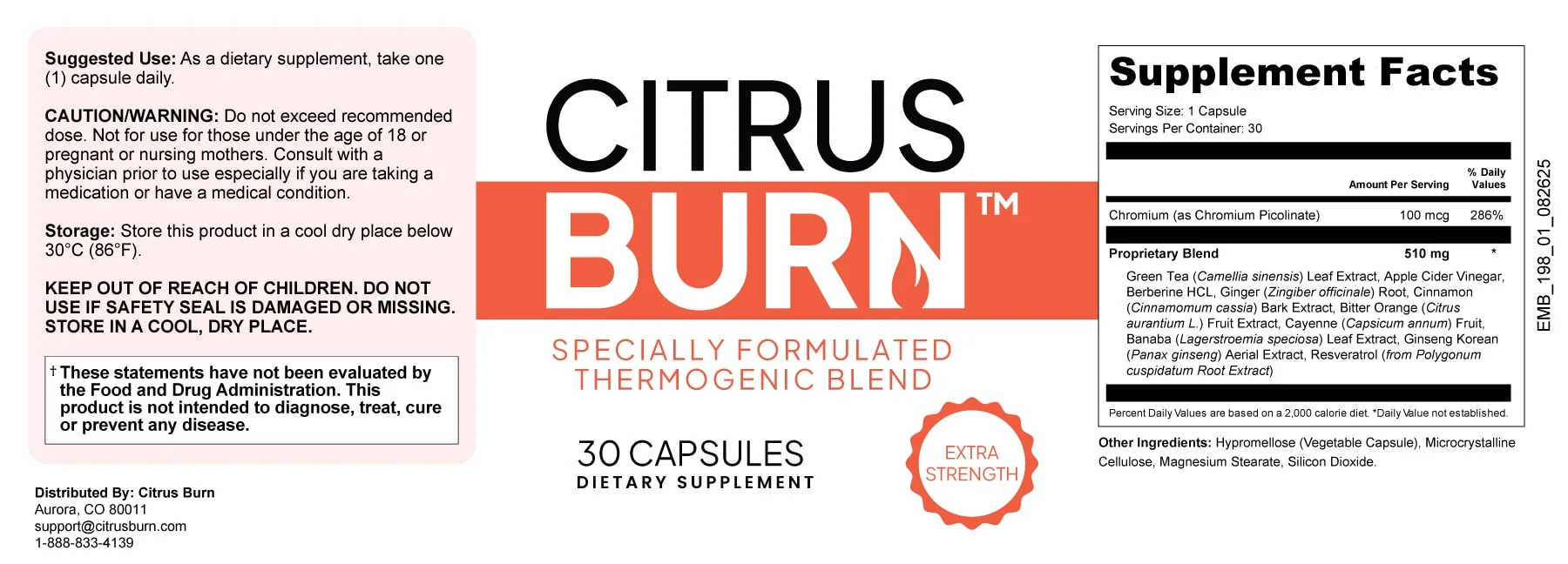 CitrusBurn Product Label